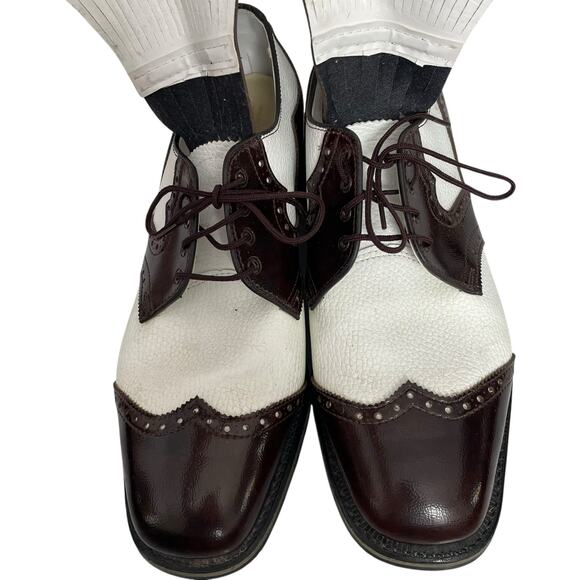 Vintage Etonic Wingtip Golf Shoes Men 11.5 D Metal Spikes Leather Brown White - Picture 4 of 11